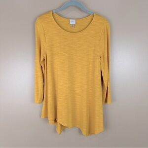 Cupio Yellow Asymmetrical Hem Tunic with 3/4 Sleeves Medium Artsy Modest